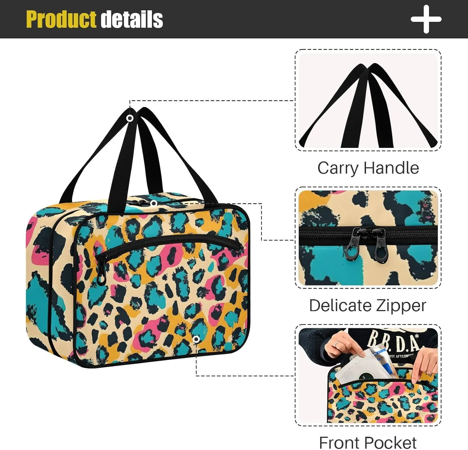 MUKJHOI Hanging Travel Toiletry Bag  4 Zippered Compartments, Transparent Organizer, Compact & Water-Resistant for Gym, Camping, Hotel  Cheetah (1)