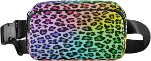 Multicolor Leopard Belt Bag for Women Men Rainbow Gradient Fanny Pack Small Waist Pouch Crossbody Bags for Outdoor Hiking Running Travel