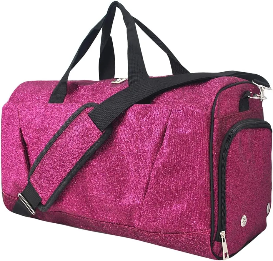 NGIL Glitter Cheer Gym Duffel Bag with Shoe Compartment, Small Travel Tote, and Overnight Carry-On for Women (Glitter-Hot Pink)