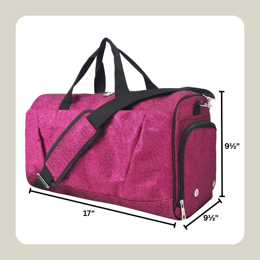 NGIL Glitter Cheer Gym Duffel Bag with Shoe Compartment, Small Travel Tote, and Overnight Carry-On for Women (Glitter-Hot Pink)