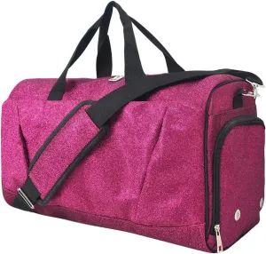 NGIL Glitter Cheer Gym Duffel Bag with Shoe Compartment, Small Travel Tote, and Overnight Carry-On for Women (Glitter-Hot Pink)