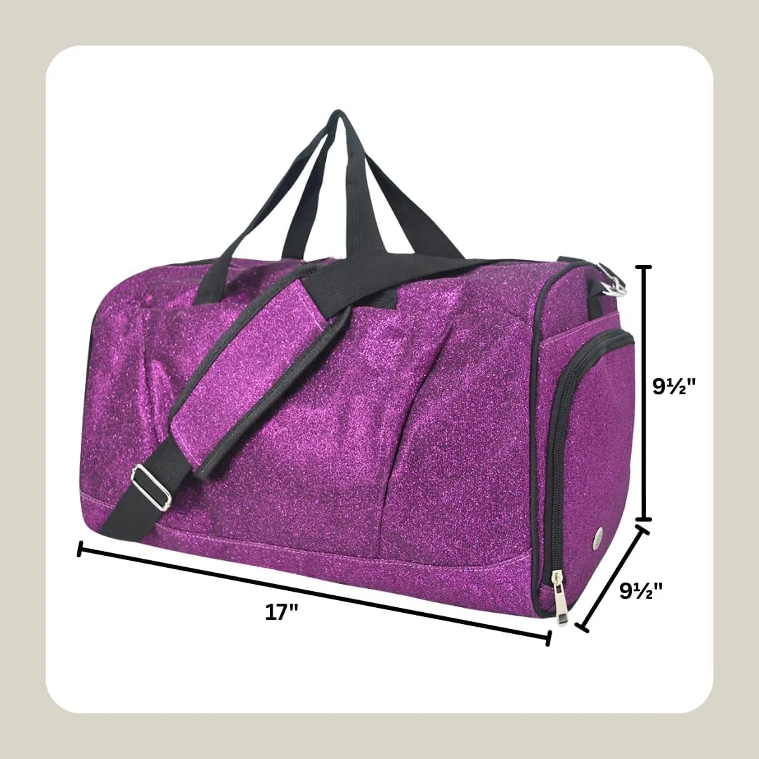 NGIL Glitter Cheer Gym Duffel Bag with Shoe Compartment, Small Travel Tote, and Overnight Carry-On for Women (Glitter-Purple)