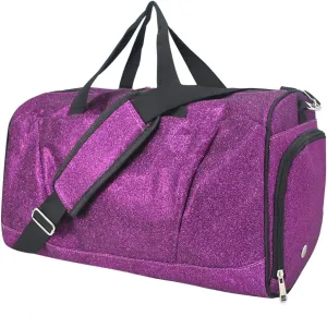 NGIL Glitter Cheer Gym Duffel Bag with Shoe Compartment, Small Travel Tote, and Overnight Carry-On for Women (Glitter-Purple)