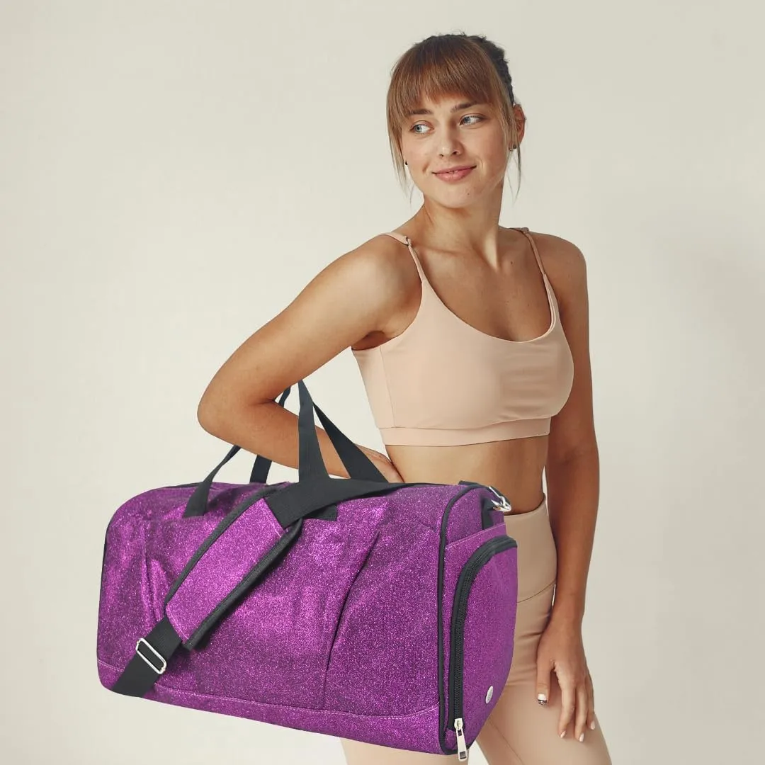 NGIL Glitter Cheer Gym Duffel Bag with Shoe Compartment, Small Travel Tote, and Overnight Carry-On for Women (Glitter-Purple)