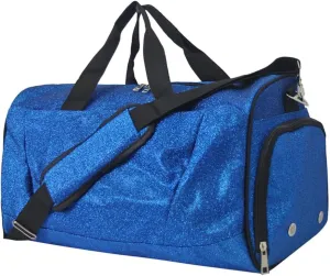 NGIL Glitter Cheer Gym Duffel Bag with Shoe Compartment, Small Travel Tote, and Overnight Carry-On for Women (Glitter-Royal)