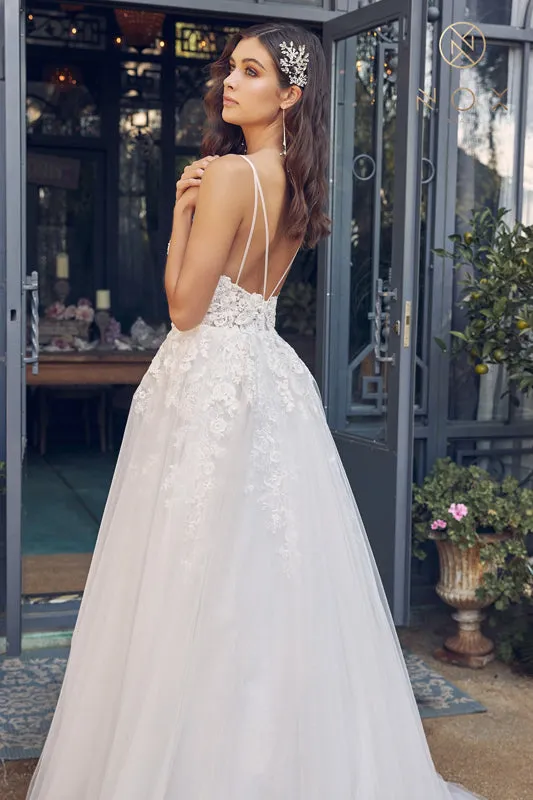 NOX ANABEL JE933 Embroidered V-Neck Wedding Dress