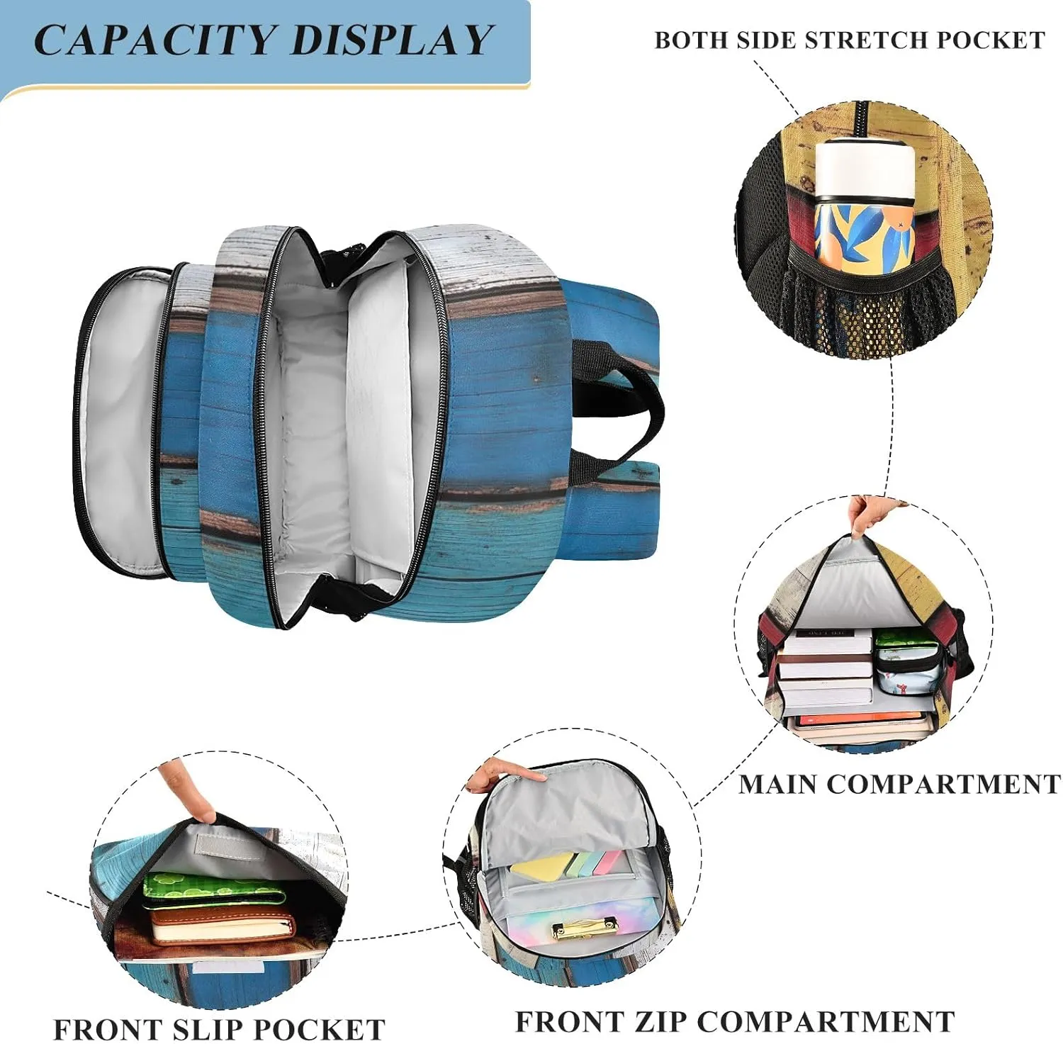 ODAWA Colorful Wooden Pattern Backpack for Students Backpack Laptop Compartment College Bookbags