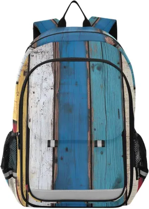 ODAWA Colorful Wooden Pattern Backpack for Students Backpack Laptop Compartment College Bookbags