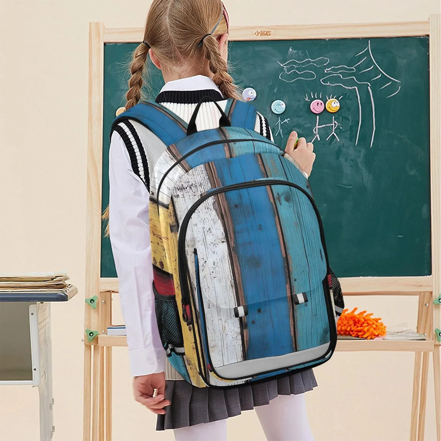 ODAWA Colorful Wooden Pattern Backpack for Students Backpack Laptop Compartment College Bookbags