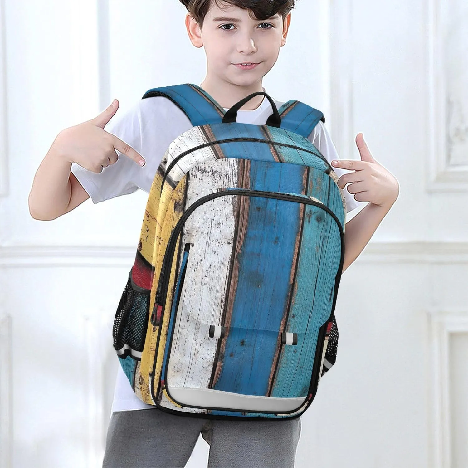 ODAWA Colorful Wooden Pattern Backpack for Students Backpack Laptop Compartment College Bookbags