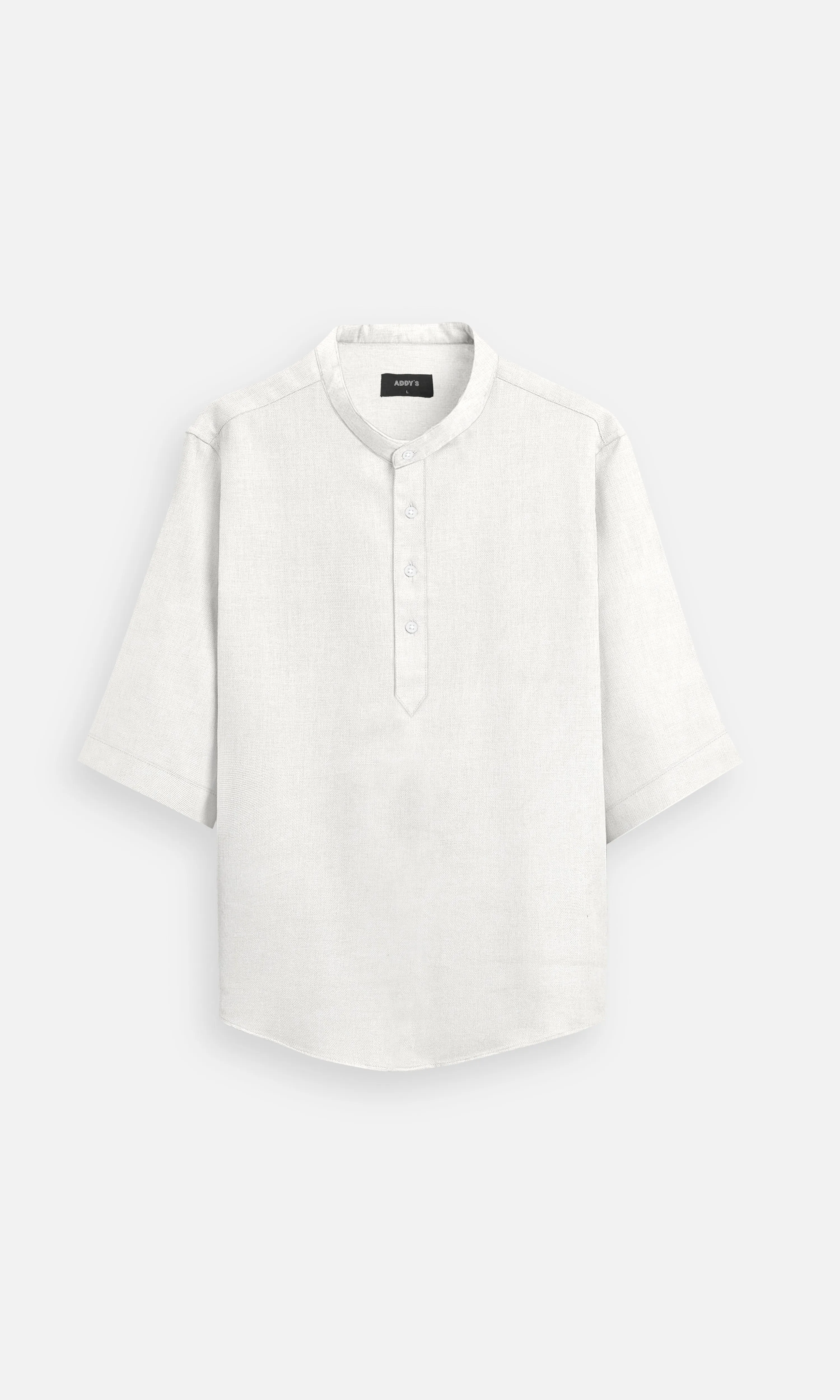 Off White Pure Linen Office Wear Kurta Style Shirt - AddysForMen
