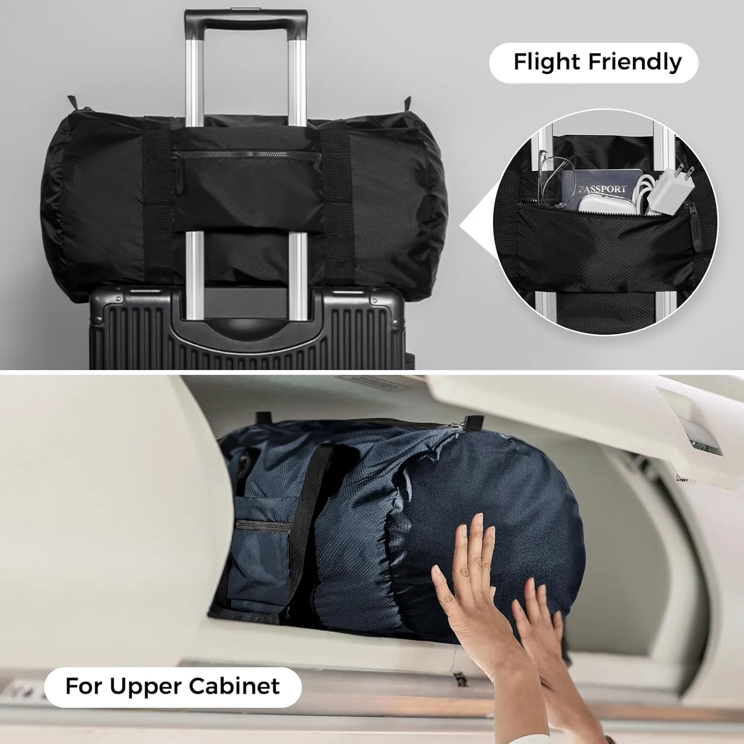 pack all 45L Foldable Duffel Bag, Water-Resistant Sports Gym Bag, Portable Weekender Bag Lightweight for Travel, Fitness and Camping (Black)