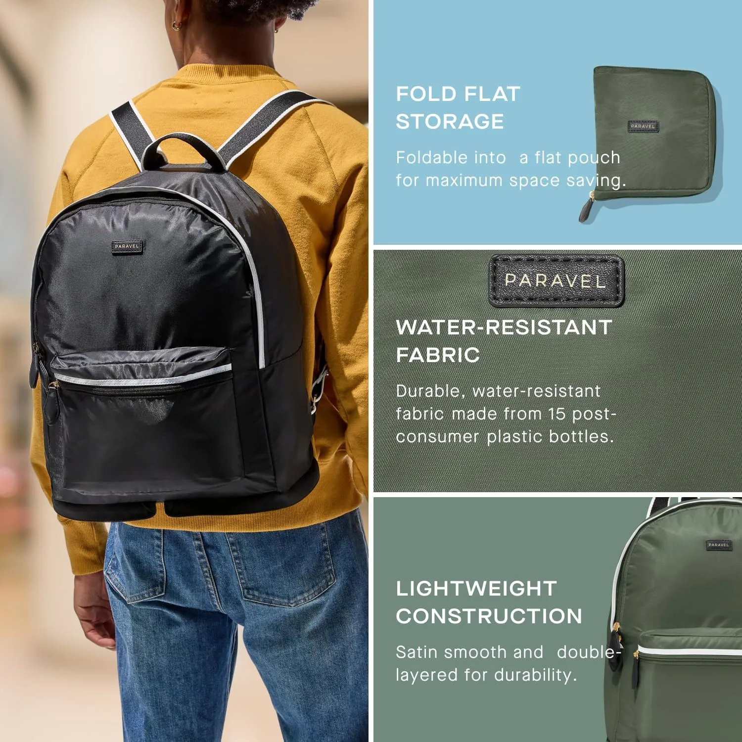Paravel Fold Up Travel Backpack | Packable and Lightweight Foldable Travel Bag | Carry On Nylon Backpack with Trolley Sleeve, Canyon Yellow