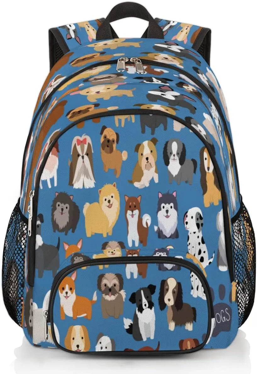 Pardick Dog Print Animal School Backpacks for Girls Boys Teens Students Doodle Dog Stylish College Schoolbag Book Bag - Water Resistant Travel Backpacks for Women Men