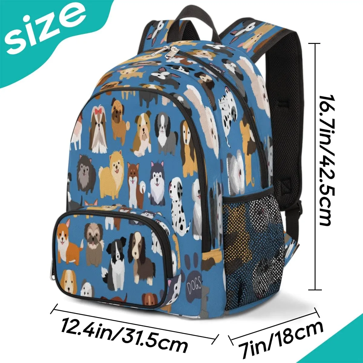 Pardick Dog Print Animal School Backpacks for Girls Boys Teens Students Doodle Dog Stylish College Schoolbag Book Bag - Water Resistant Travel Backpacks for Women Men