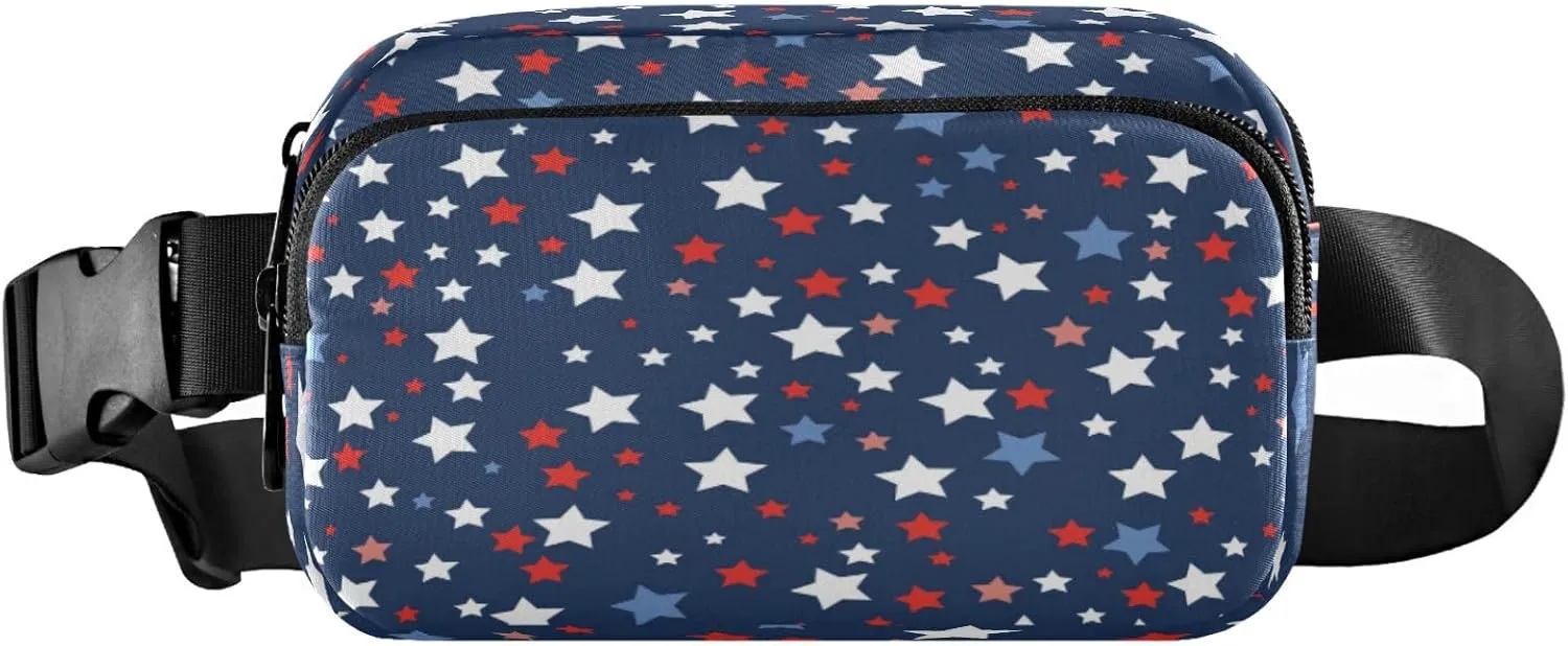 Patriotic Stars Pattern Red Blue Belt Bag for Women Men Fanny Pack Small Waist Pouch Crossbody Bags for Outdoor Hiking Running Travel