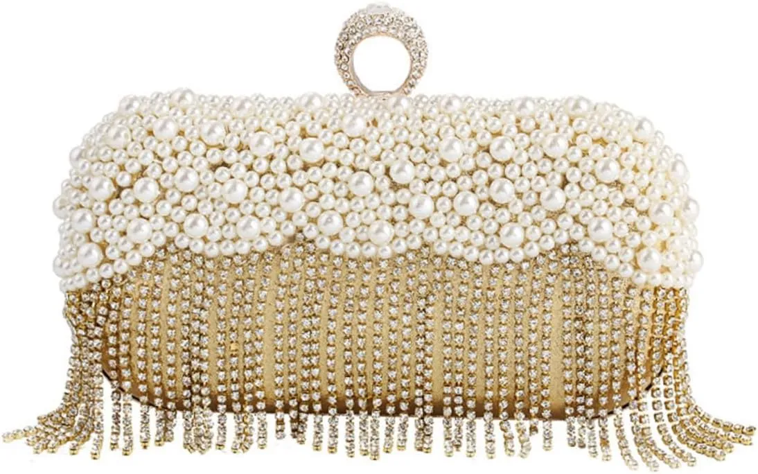 Pearl Tassel Evening Handbag Fashion Clutch Bag for Wedding Parties Clutch Purse for