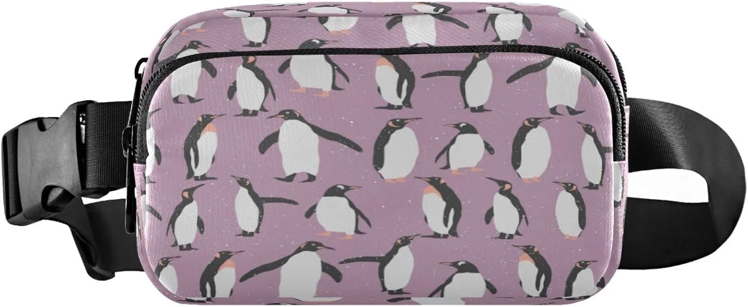 Penguin Purple Belt Bag for Women Men Fanny Pack Small Waist Pouch Crossbody Bags for Outdoor Hiking Running Travel