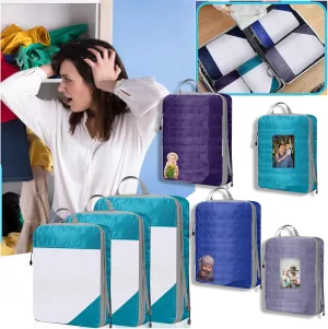 Personalized Compression Packing Cubes,Custom Design Your Picture Text Names Travel Suitcases Organizer Bags Lightweight Space Saving for Carry-on Luggage Suitcase