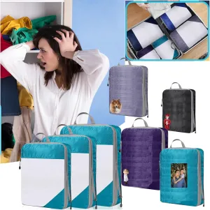 Personalized Compression Packing Cubes,Custom Design Your Picture Text Names Travel Suitcases Organizer Bags Lightweight Space Saving for Carry-on Luggage Suitcase