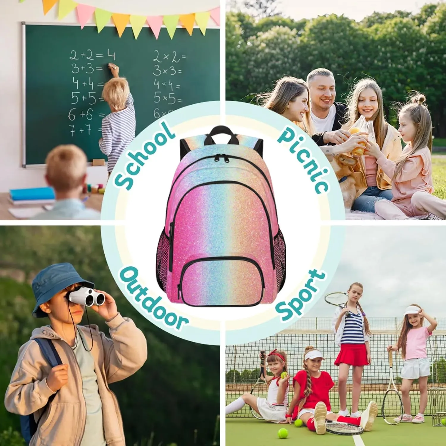 Pink Glitter Backpacks for Boys Girls Travel Laptop Backpack Waterproof School Backpack with Laptop Compartment Teens Backpack Casual Daypack College Bookbag