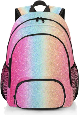 Pink Glitter Backpacks for Boys Girls Travel Laptop Backpack Waterproof School Backpack with Laptop Compartment Teens Backpack Casual Daypack College Bookbag
