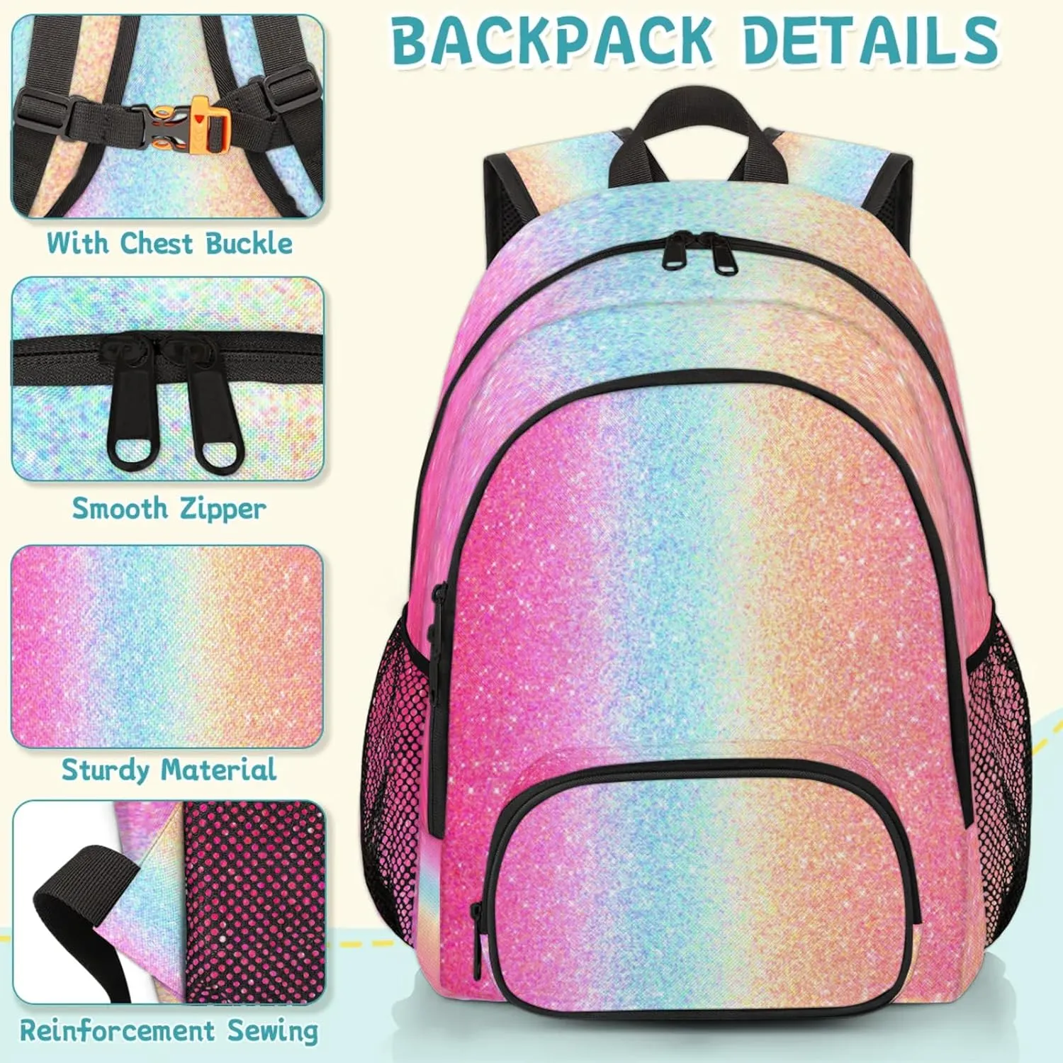 Pink Glitter Backpacks for Boys Girls Travel Laptop Backpack Waterproof School Backpack with Laptop Compartment Teens Backpack Casual Daypack College Bookbag
