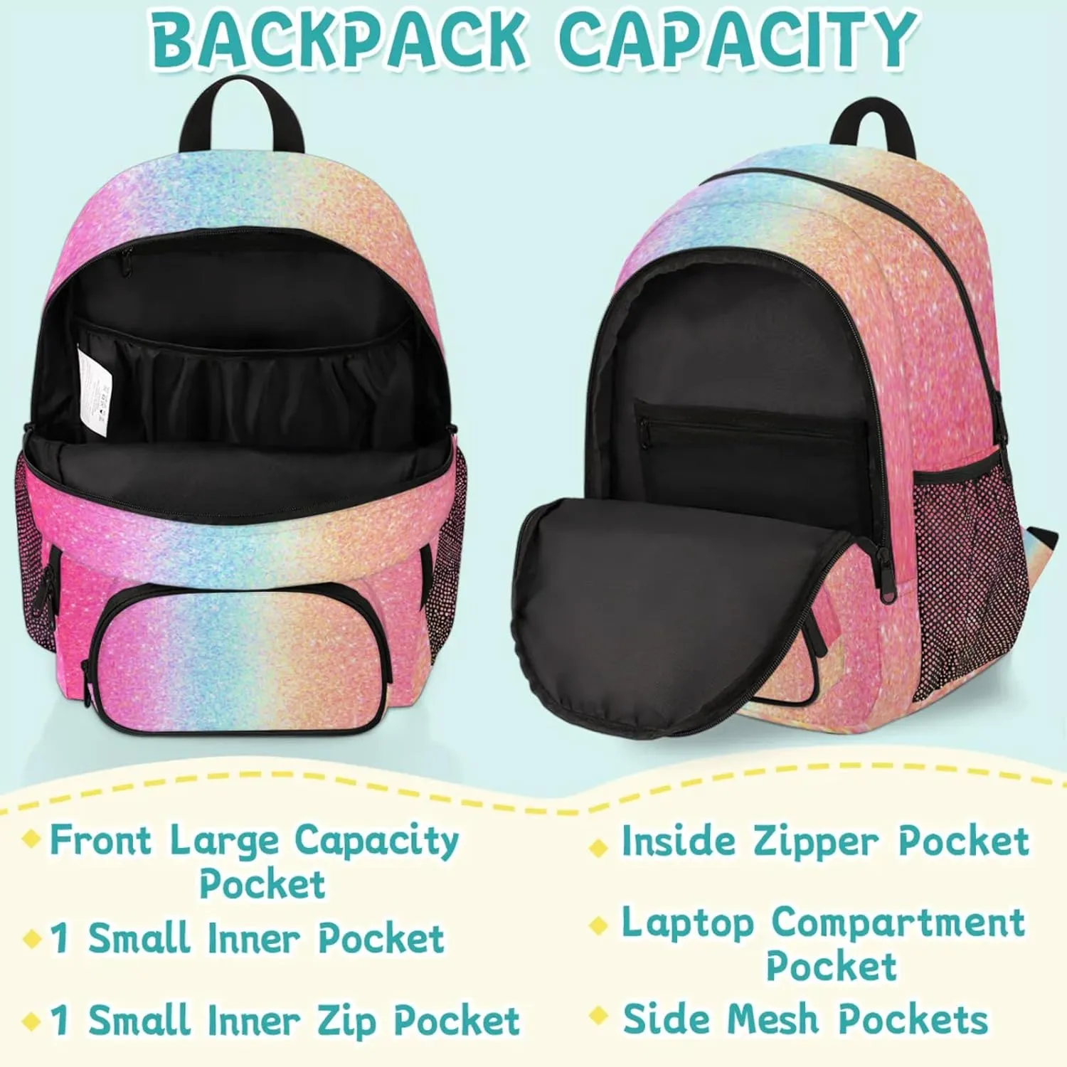 Pink Glitter Backpacks for Boys Girls Travel Laptop Backpack Waterproof School Backpack with Laptop Compartment Teens Backpack Casual Daypack College Bookbag