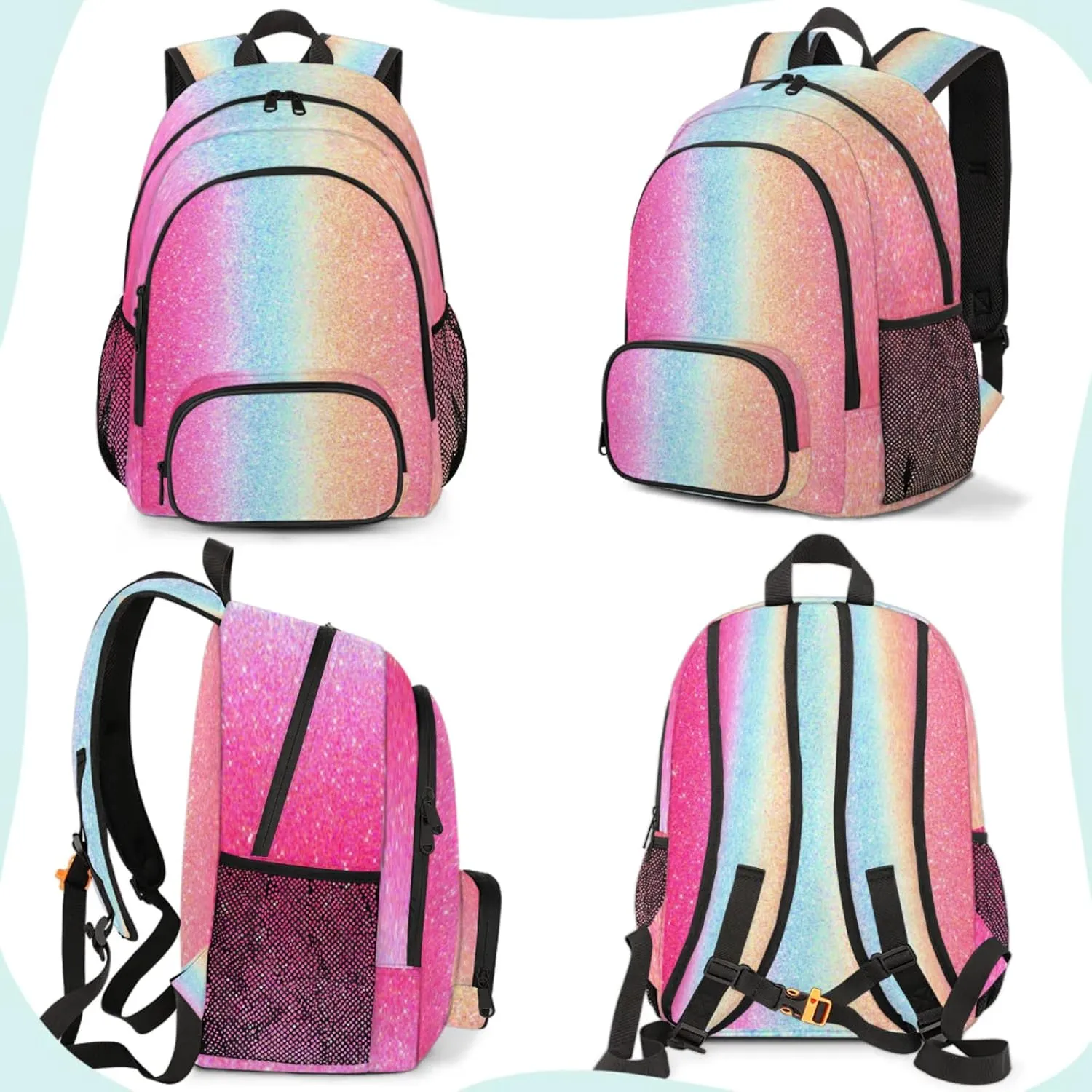Pink Glitter Backpacks for Boys Girls Travel Laptop Backpack Waterproof School Backpack with Laptop Compartment Teens Backpack Casual Daypack College Bookbag