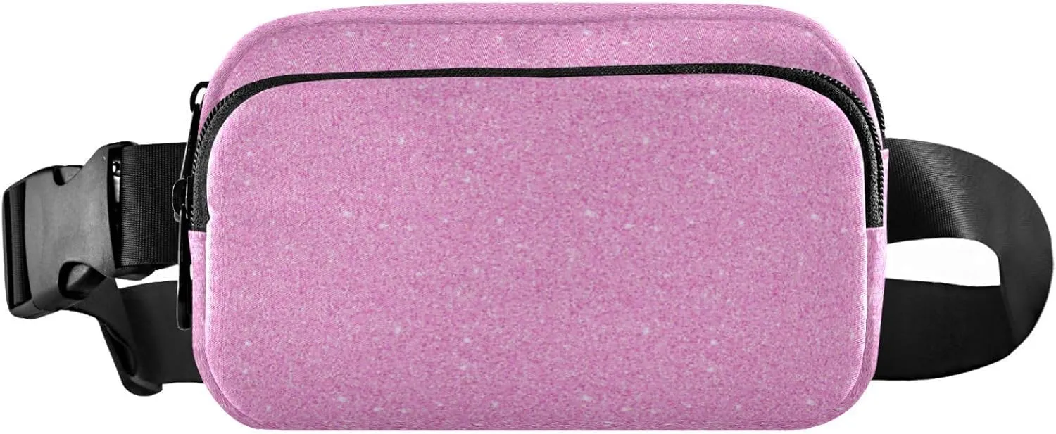 Pink Glitter Pattern Stars Belt Bag for Women Men Fanny Pack Small Waist Pouch Crossbody Bags for Outdoor Hiking Running Travel