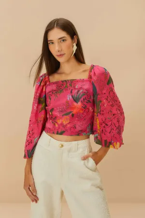 Pink Leopard Flowers Lace Blouse