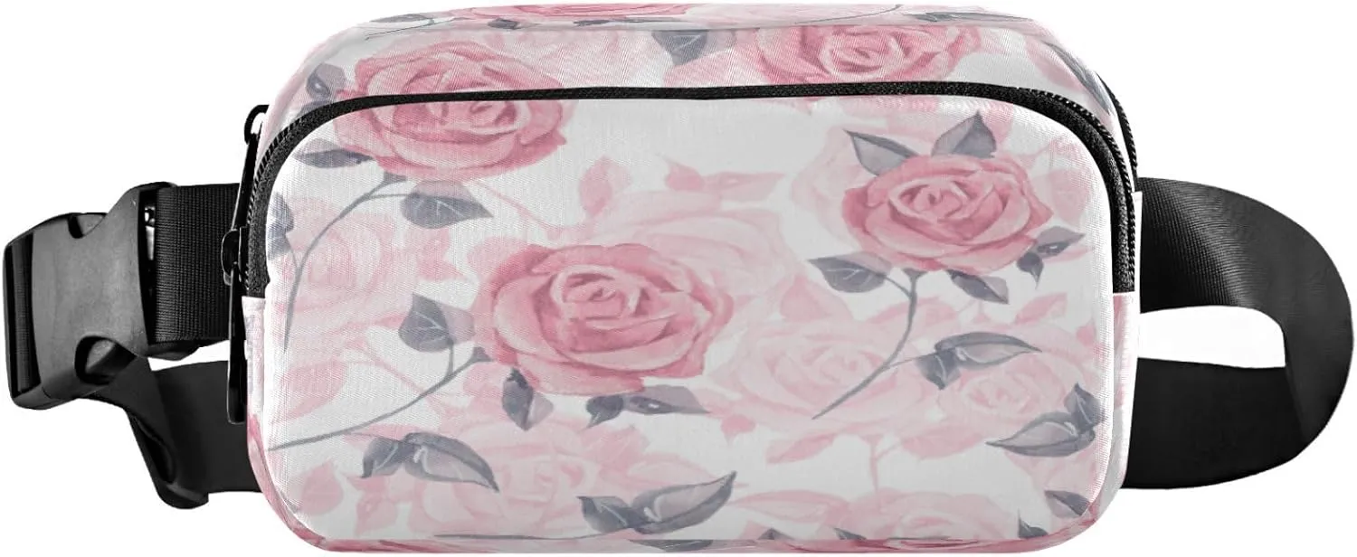 Pink Roses Belt Bag for Women Men Fanny Pack Small Waist Pouch Crossbody Bags for Outdoor Hiking Running Travel