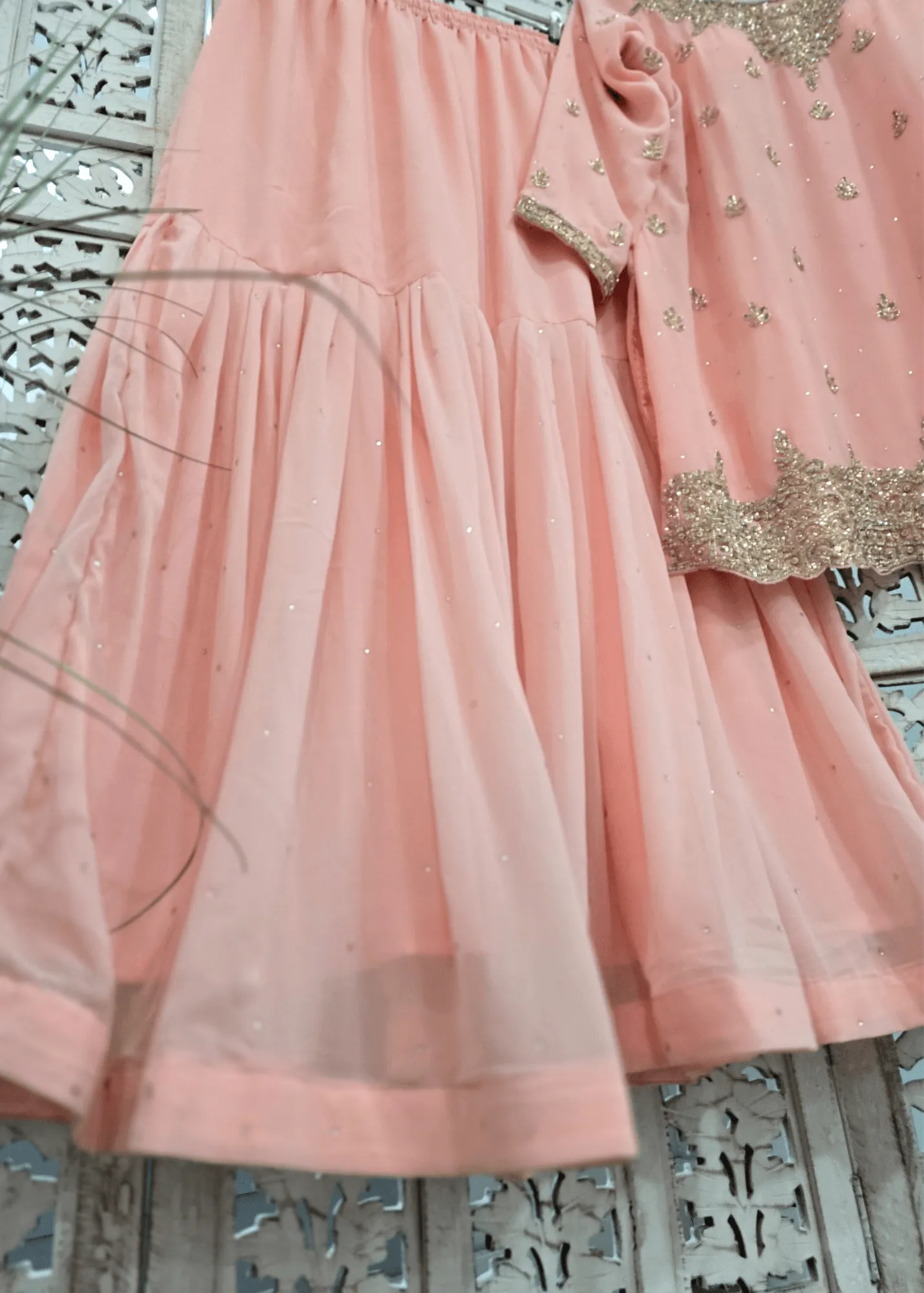 Pink/Peach Stonework Sharara Suit (Size 18-20)