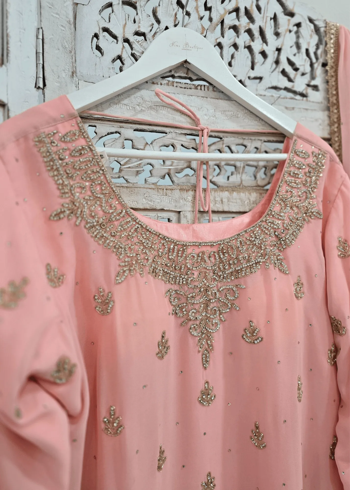 Pink/Peach Stonework Sharara Suit (Size 18-20)