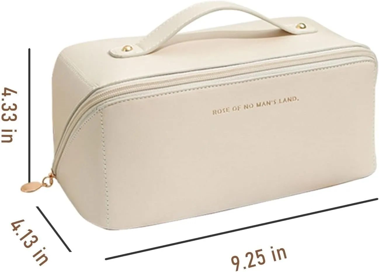 Portable Make Up Bag, Large Capacity Travel Cosmetic Bag, PU Leather Double-layered, Waterproof Portable Leather Makeup Organizer Bag for Skin Care Kits Cosmetics Toiletries (Milk apricot white)