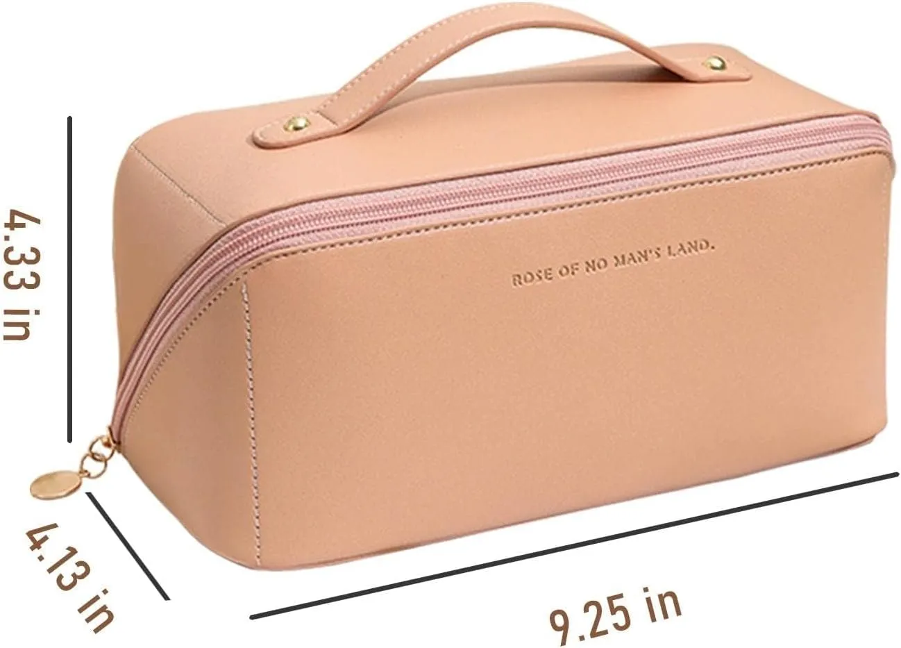Portable Make Up Bag, Large Capacity Travel Cosmetic Bag, PU Leather Double-layered, Waterproof Portable Leather Makeup Organizer Bag for Skin Care Kits Cosmetics Toiletries (Rose pink)