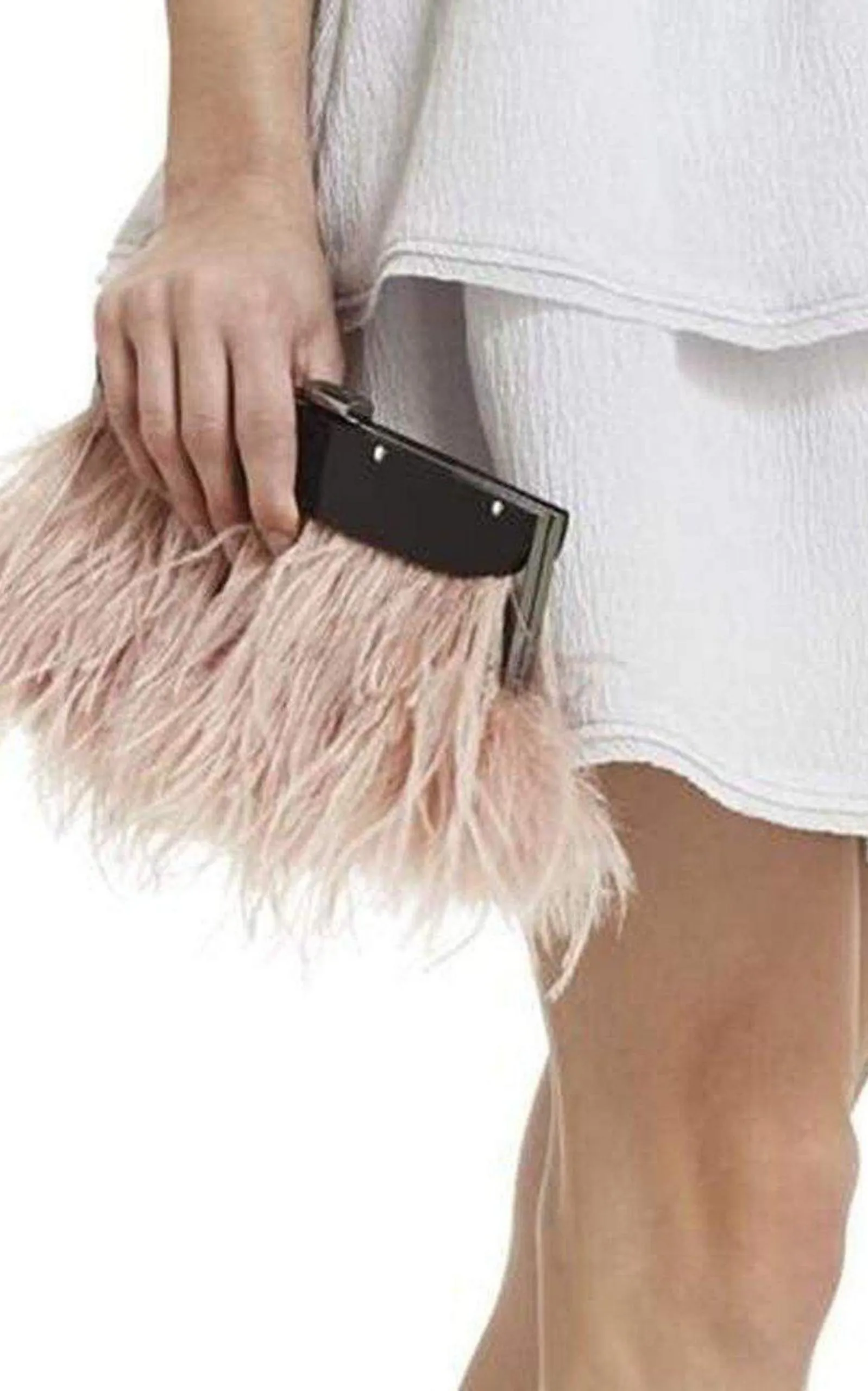 Portia Feather-Trim Lucite Clutch