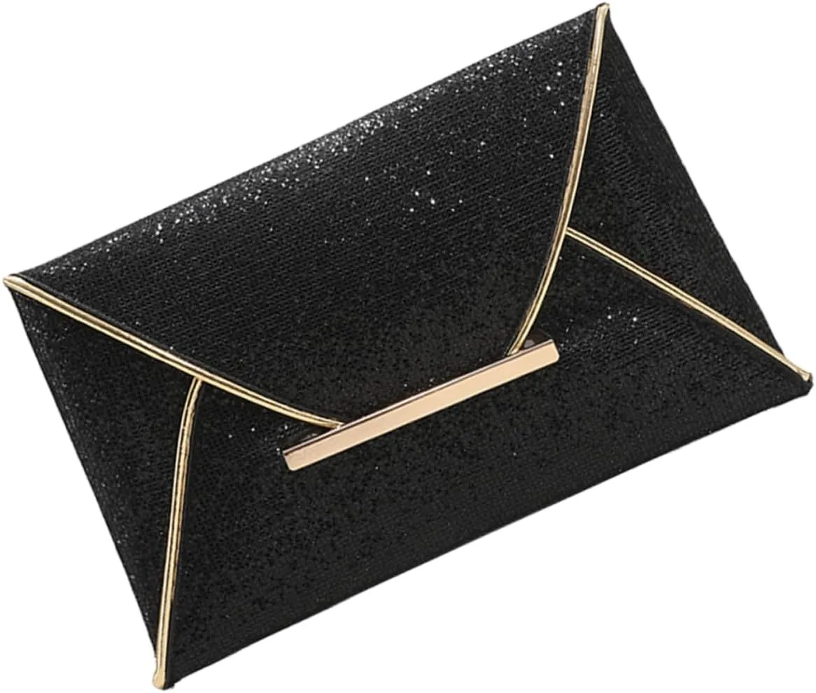 PRETYZOOM Te Bag Purse Envelope Evening Clutch Bag for Women Black Small Handbag for Wedding Formal Purse
