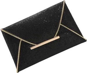 PRETYZOOM Te Bag Purse Envelope Evening Clutch Bag for Women Black Small Handbag for Wedding Formal Purse