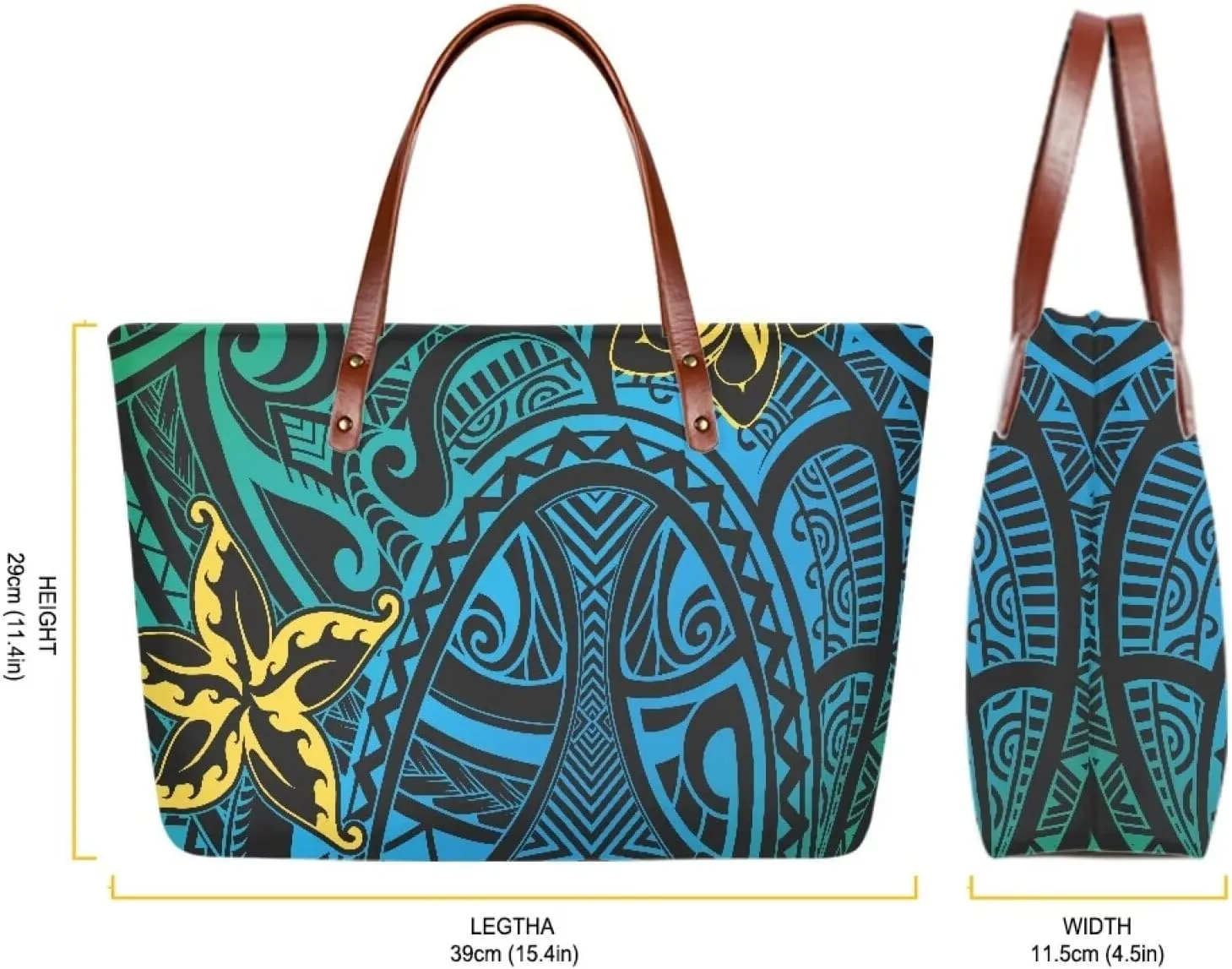PU Leather Purse Samoan Polynesian Tribal Large Capacity Tote Bag Shoulder Bags Wallet Set 2pcs Shoulder Bags