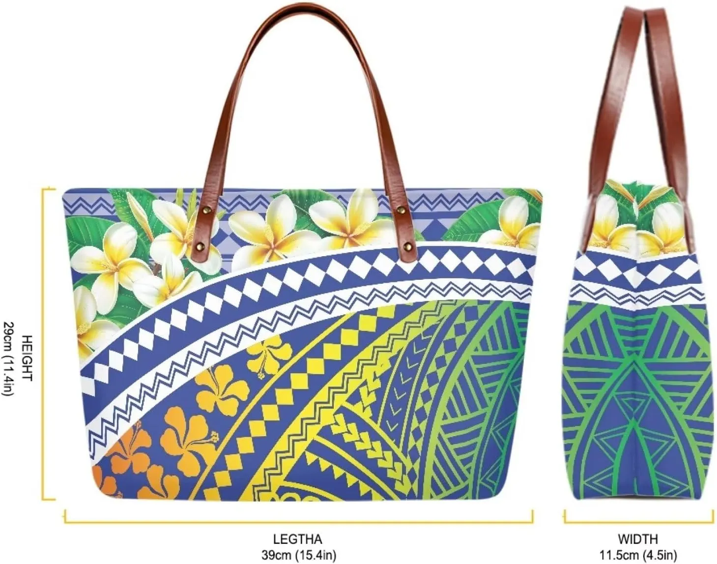 PU Leather Purse Samoan Polynesian Tribal Large Capacity Tote Bag Shoulder Bags Wallet Set 2pcs Shoulder Bags