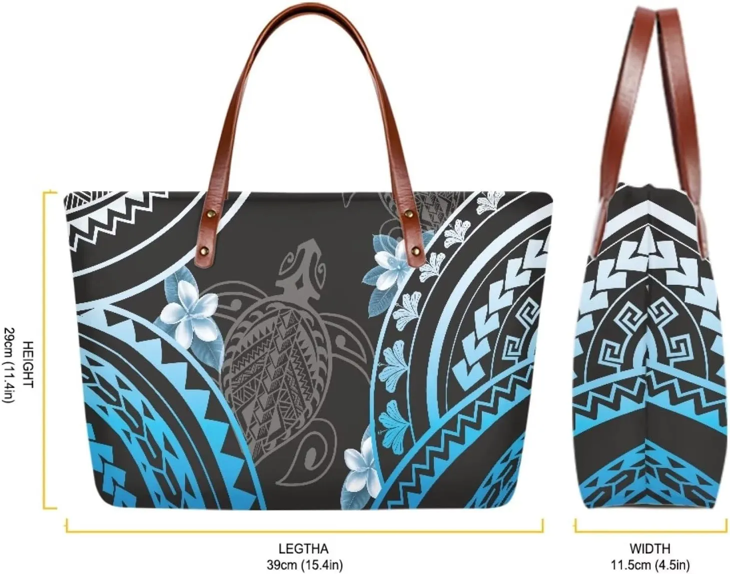PU Leather Purse Samoan Polynesian Tribal Large Capacity Tote Bag Shoulder Bags Wallet Set 2pcs Shoulder Bags