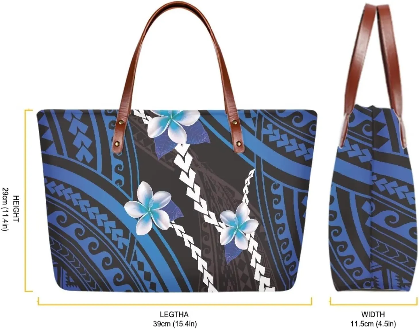 PU Leather Purse Samoan Polynesian Tribal Large Capacity Tote Bag Shoulder Bags Wallet Set 2pcs Shoulder Bags
