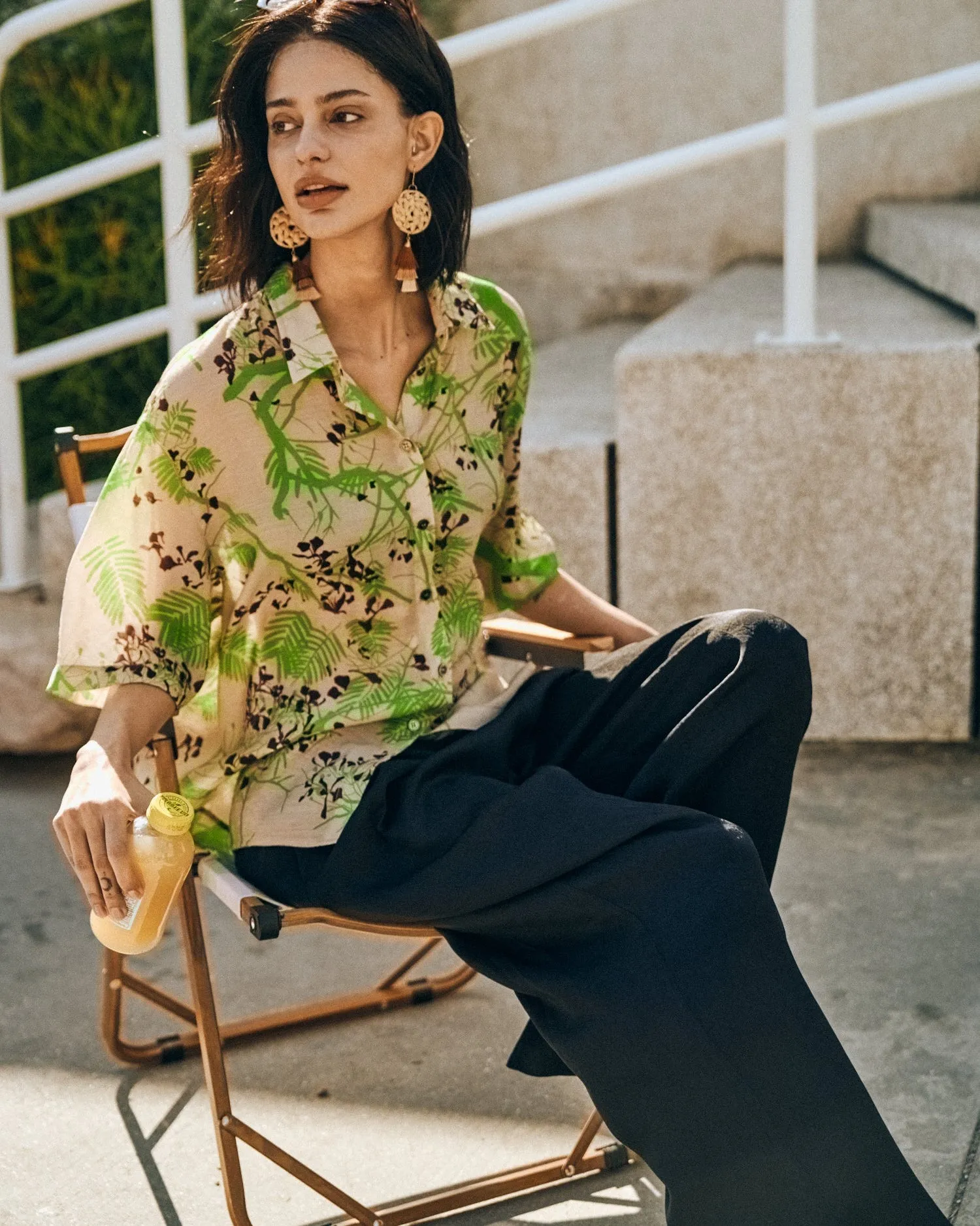 "Beach Blossom" Wide-Leg Pants - Black