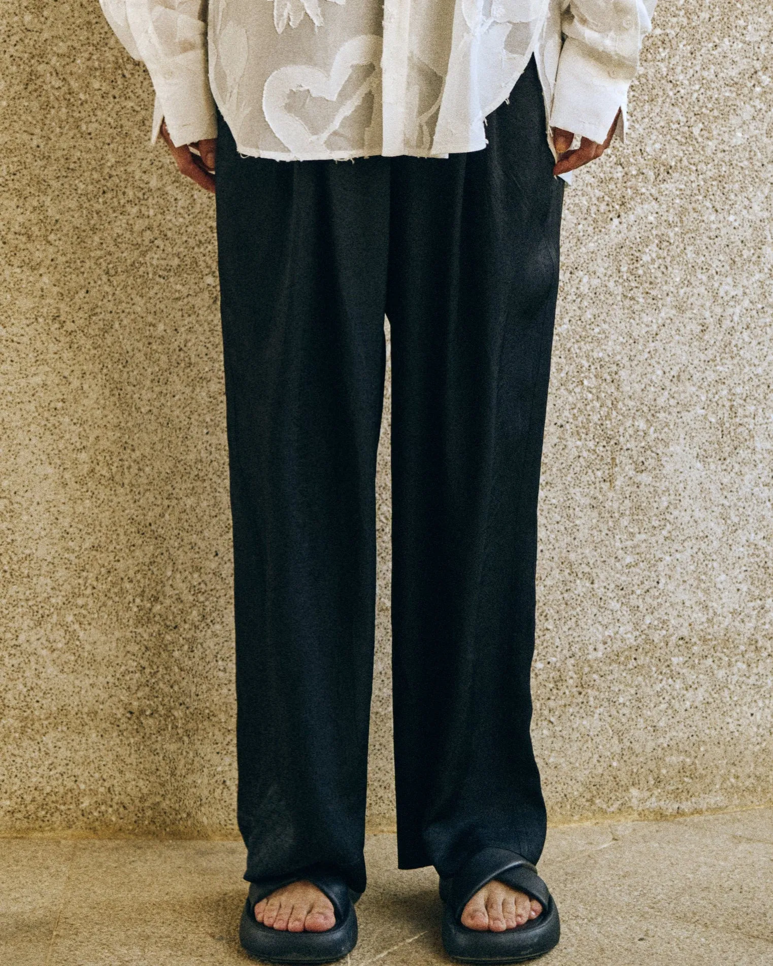 "Beach Blossom" Wide-Leg Pants - Black