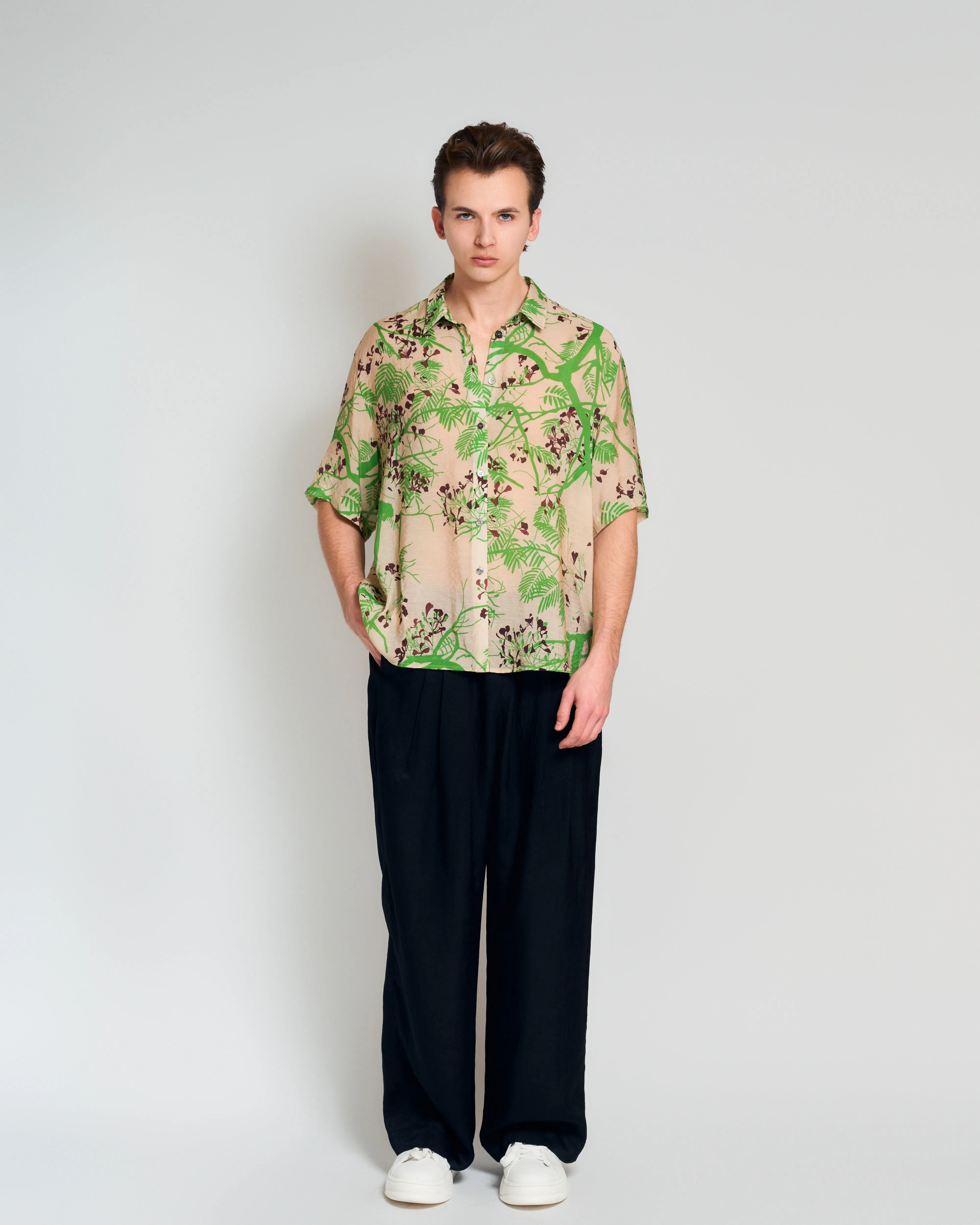 "Beach Blossom" Wide-Leg Pants - Black