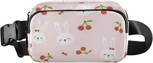 Rabbit Cartoons Cherry Belt Bag for Women Men Fruit Pink Fanny Pack Small Waist Pouch Crossbody Bags for Outdoor Hiking Running Travel