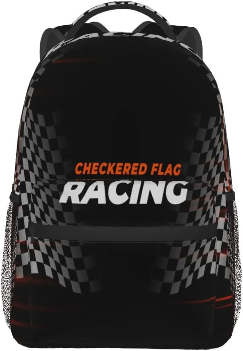 Racing Flag Speed Race Car Backpack for Men Women, Travel Laptop Backpack Computer Bag Daypack for Business Work Weekender