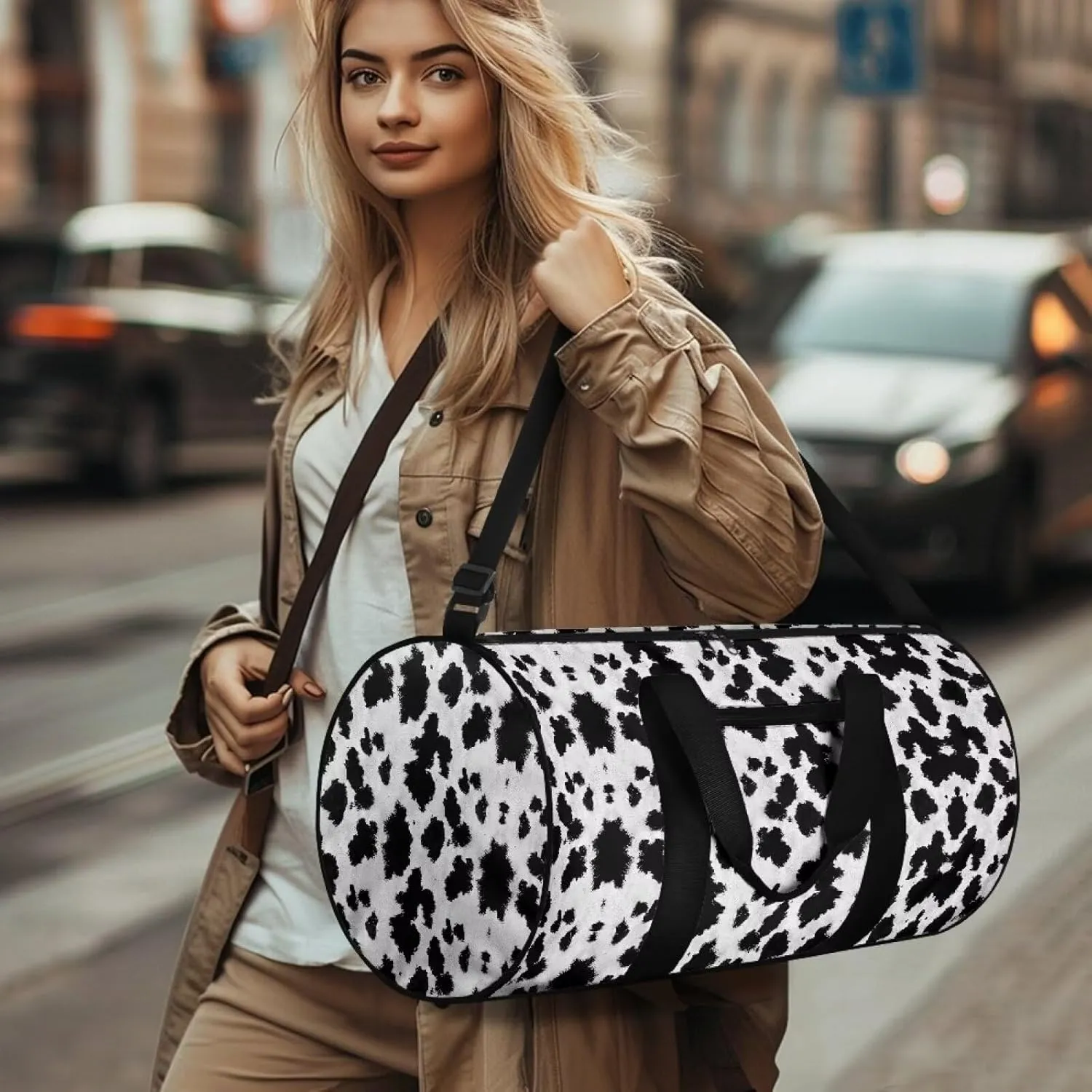 Rchsmod Cow Print Gym Bag for Men Women Large Capacity Duffel Bag with Shoulder Strap Portable Weekender Bag with Inner Pocket Sports Tote Bags Tear Resistant Garment Bags for Gym Yoga Beach