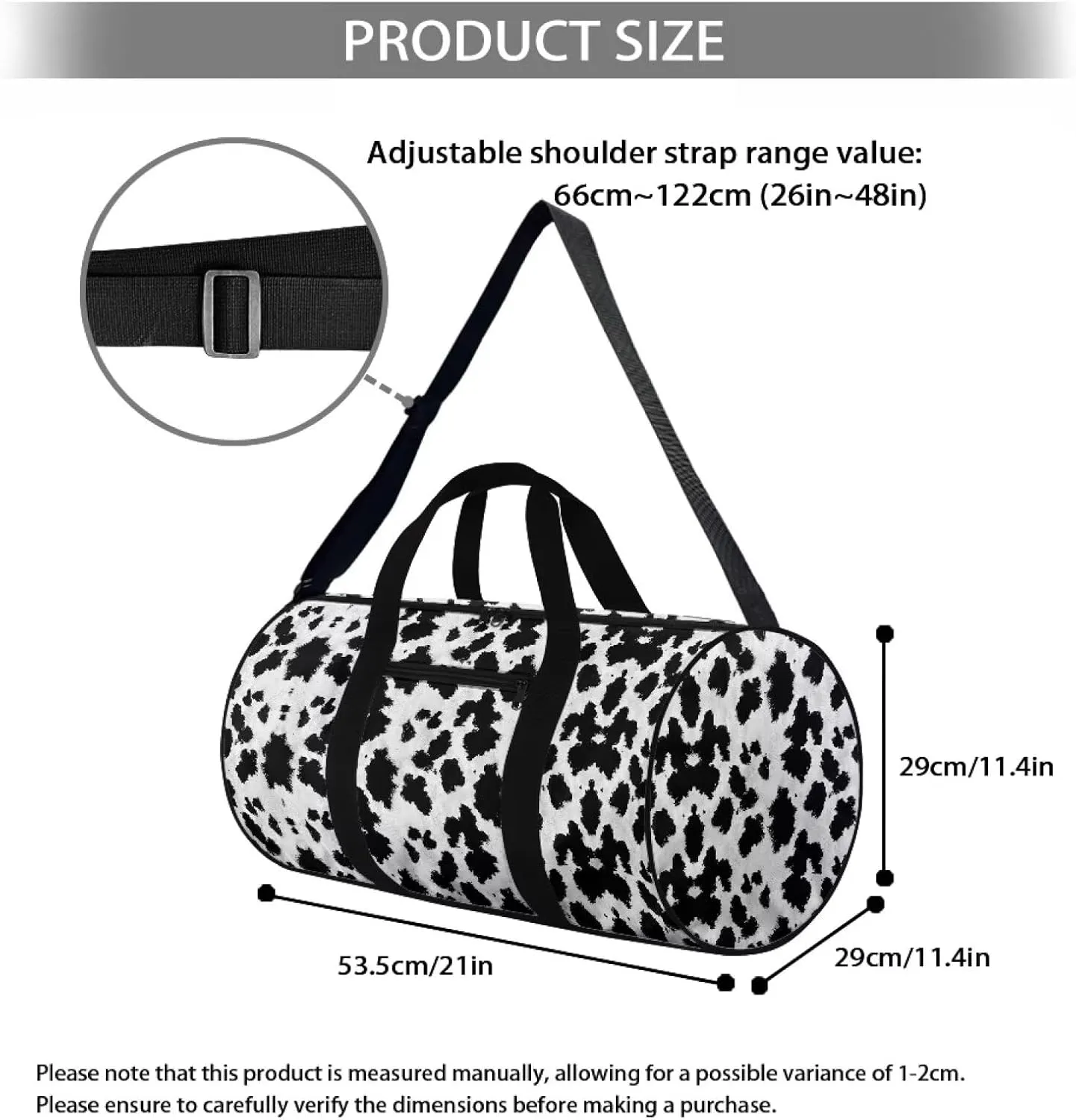 Rchsmod Cow Print Gym Bag for Men Women Large Capacity Duffel Bag with Shoulder Strap Portable Weekender Bag with Inner Pocket Sports Tote Bags Tear Resistant Garment Bags for Gym Yoga Beach